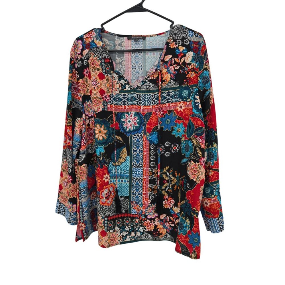 Laurel Grey Size Large Womens Peasant Tunit Top Boho Hippie Art to Wear blouse